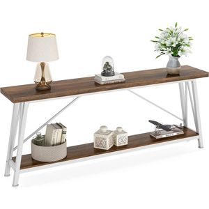 Mygroot - Designs - L180 x D30 x H80 - Extra lange banktafel - Achter de bank - Industriële - Wit/Bruin - entree consoletafel - Voor hal - Entree en Woonkamer.