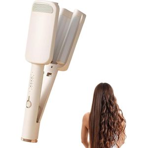 OIMG 32MM Keramische Krultang - 3 Barrels Beach Wave Krultang - 4 instelbare temperaturen(160°C-220°C) - anti-verbranding - Frizz-Free Golven voor Alle Haartypen - geschikt voor beginners - golvende stijltang - melkachtig wit