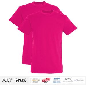 2 Pack Sol's Heren T-Shirt 100% biologisch katoen Ronde hals Roze Maat M