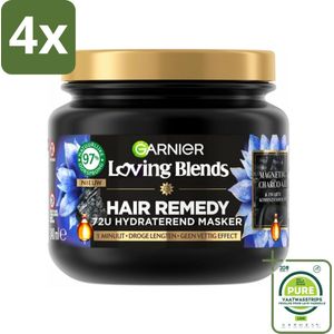 Garnier - Loving Blends Magnetic Charcoal - Haarmasker - Droge Lengtes - 340 ml - Voordeelverpakking - 4 stuks - Haar masker - Droge haren