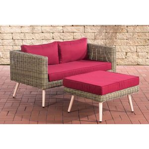 In And OutdoorMatch Zitbank met voetenbank Candice - 40cm - Rood/bruin - 2 zitsbank - Wicker - Rotan - Voor buiten - Loungebank - Tuinbank