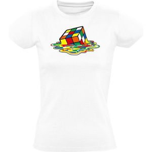 Gesmolten Rubiks Cube Dames T-shirt - game - retro - wiskunde - denken - puzzel - leren - verf - schilder - rubix - nerd - spel - grappig