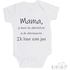 100% katoenen Romper ""Mama, je bent de allerliefste & de allermooiste. Ik hou van jou"" Unisex Katoen Wit/zwart 62/68