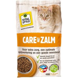 VITALstyle Care Met Zalm - Kattenbrokken - Gevarieerde Voeding Voor Een Levenslustige Kat - Met o.a. Peterselie & Rozemarijn - 4 kg