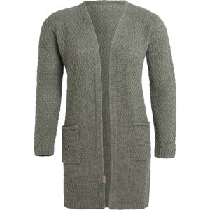 Knit Factory Luna Gebreid Vest Urban Green - Gebreide dames cardigan - Middellang vest reikend tot boven de knie - Groen damesvest gemaakt uit 30% wol en 70% acryl - 36/38 - Met steekzakken