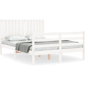 vidaXL - Bedframe - met - hoofdbord - massief - hout - wit