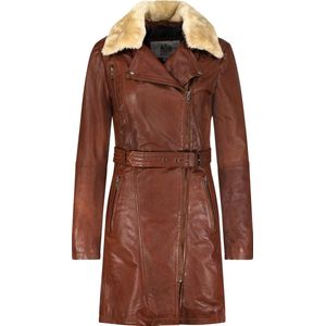 Urban5884® - Milou - Dames Lang Winter Jas Lams Leer Trenchcoat met Riem Faux Fur - Bruin - M