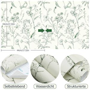 Zelfklevend behang met bloemen - beige/groen - vinyl - 44 cm x 10 m
