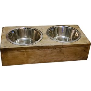 Voerbak hond - Houten voerbak - Dieren voerbak - Drinkbak hond - Voerbak kat - Voer hond - Voerbak poes - Houten voerbak Hond - Voerbak Kat - Drinkbak - Steigerhout - Antiek look - Maat M