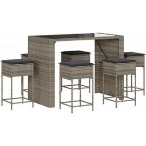 vidaXL 7-delige Tuinbarset - Met kussens - Poly Rattan Tuinbarset - PE Rattan - Buitendecoratie - Lounge Set - Bistro Set
