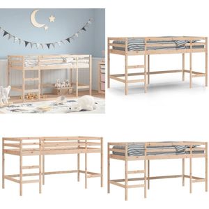 vidaXL Kinderhoogslaper met ladder 90x200 cm massief grenenhout - Kinderhoogslaper - Kinderhoogslapers - Kinderbedframe - Kinderbed