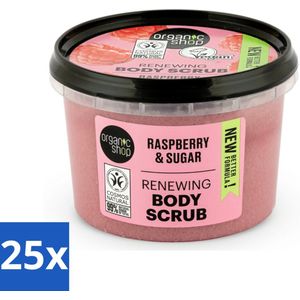 25 x Organic Shop - Organic Raspberry & Sugar Body Scrub - Verfrissend en Peeling - 250 ml - Bodyscrub - Suikerscrub - Exfoliatie - Huidverzorging - Natuurlijke Huidverzorging