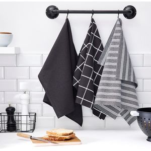 Set van 3 theedoeken met geruit honingraatpatroon Essential - Anthraciegrijs - 50x70 cm