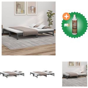 vidaXL Slaapbank uitschuifbaar massief grenenhout grijs 2x(100x200) cm - Bed - Inclusief Houtreiniger en verfrisser