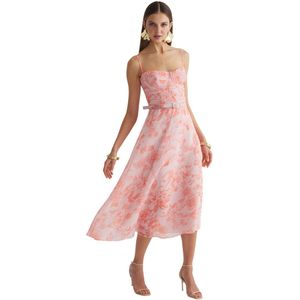 Trendyol Veelkleurige A-Lijn Met Bloemenpatroon En Geweven Chiffon, Elegante Avondjurk Tprss25El00098