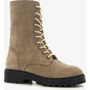 Groot suède meisjes veterboots beige - Maat 28 - Echt leer