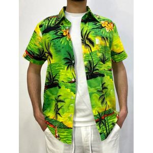 Heren Italiaans Zomers Overhemd - Korte Mouw - Palmprint - Open kraag