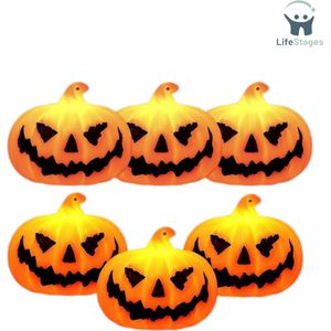 LifeStages - Halloween pompoen licht en geluid - 6 Stuks Halloween-lantaarns - Halloween-decoratie - Lantaarnlicht LED-pompoen, - Pompoenlantaarn - Lichtgevende Pompoen - Pompoendecoratie voor Halloween - Herfstdecoratie