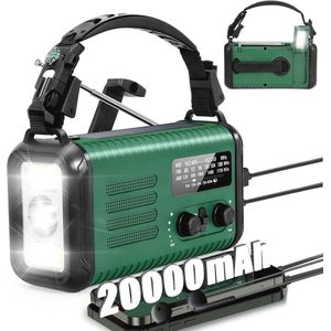 Zwngelradio op zonne-energie met 20000 mAh batterij, AM/FM/NOAA, telefoonlader, zaklamp en SOS-alarm voor noodgevallen en camping