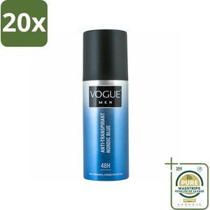 20 x Vogue Anti-Transpirant Nordic Blue 150 ml - Grootverpakking - Anti-transpirant - Deodorant Spray - Mannelijke Deodorant - 48 Uur Bescherming - Nordic Blue