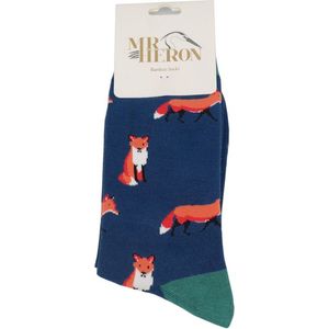 Mr Heron heren sokken vossen - navy - dierenprint - bamboe sokken - cadeau - vos