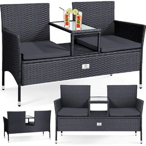 Balkon Loungeset - Antraciet - Inclusief Tafel en Kussens - 133x55x84cm