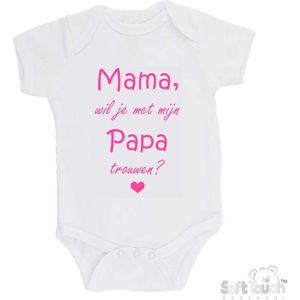 100% katoenen Romper ""Mama, wil je met mijn Papa trouwen?"" Meisjes Katoen Wit/roze Maat 62/68
