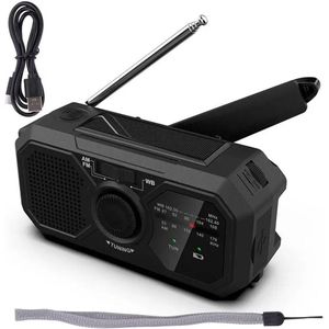 Deboer10.NL - noodradio solar opwindbaar - draagbare radio - noodradio opwindbaar en batterij - opwindbare radio - Led Zaklamp - Op zonne-energie - Outdoor Camping - Multifunctioneel - Usb - Zwart