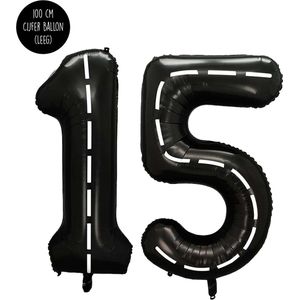 Cijfer Helium Folie Ballon XXL - 15 jaar cijfer - Zwart - Wit - Race Thema - Formule1 - 100 cm - Snoes