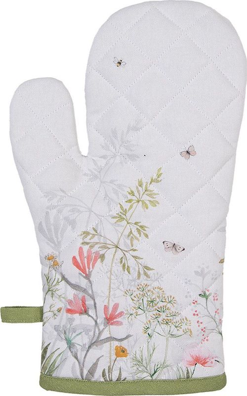 Clayre & Eef Ovenwant 18x30 cm Wit Katoen Bloemen