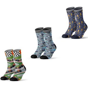 Sock My Feet geschenkdoos sokken heren 39 42 - cadeau voor man - duurzaam - naadloos - 3pack Formule 1 Craft Beer Retro Cars