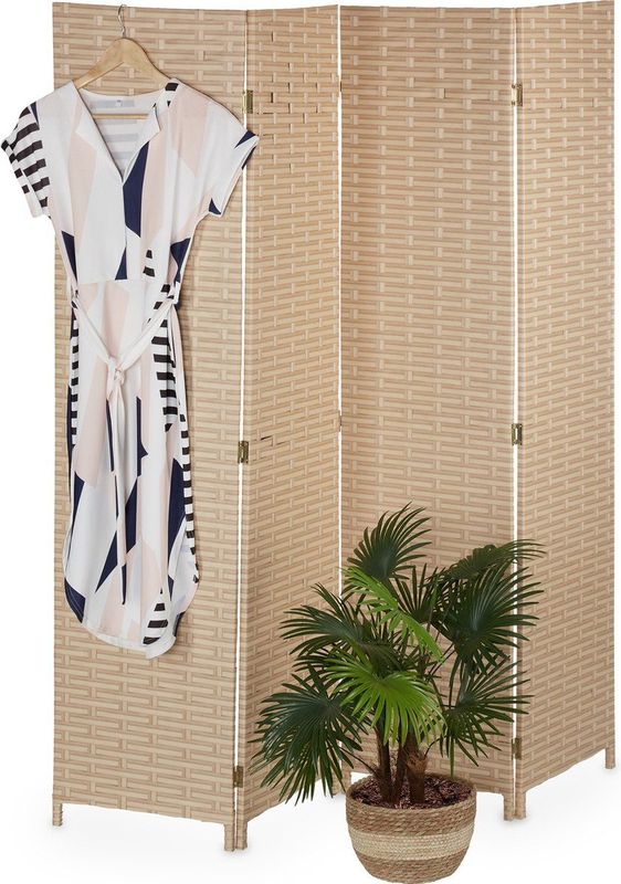 Relaxdays kamerscherm - 4-delig - scheidingswand - 170 cm - paravent - lichtbruin