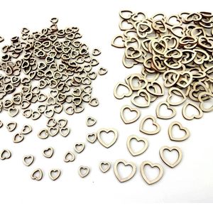 Houten Hartornamenten - 400 stuks - Diameter 1 cm 2 cm - Voor het Versieren van Geschenken met Liefdessieraden