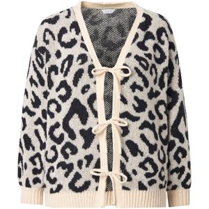 MIAMODA - Dames - Cardigan Regular Fit luipaard striksluiting - Off-white - Maat 46+
