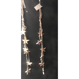 Set van 2 ornamenten in naturel touw met gouden sterren 60CM