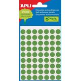 Apli ronde etiketten in etui diameter 8 mm, groen, 288 stuks, 96 per blad (2047)