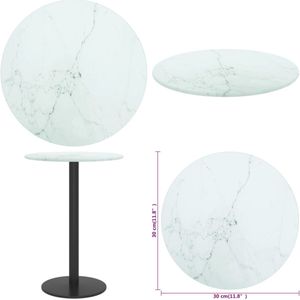 vidaXL Tafelblad Ø30x0,8 cm gehard glas met marmerontwerp wit - Tafelblad - Tafelbladen - Vervangend Tafelblad - Vervangende Tafelbladen