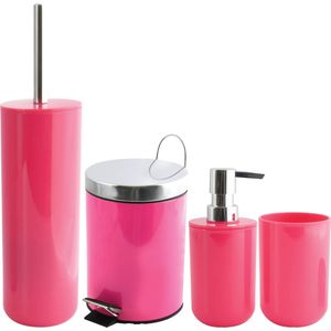 MSV Toiletborstel in houder/beker/zeeppompje/pedaalemmer set Moods - kunststof/metaal - fuchsia roze
