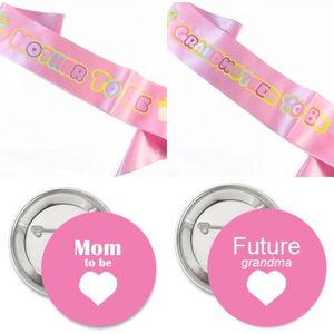 Sjerpen en button set Mother en Grandmother to Be roze 4-delig - babyshower - gendereveal - sjerp - mom - dad - grandma - button - geboorte