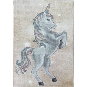 Vrolijk kinderkamer vloerkleed Funny - Unicorn - geel - 80x150 cm