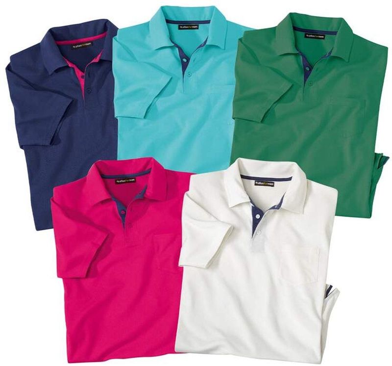 ATLAS FOR MEN - Set van 5 effen polo's Summer - Heren - Verkrijgbaar in grote maten - M