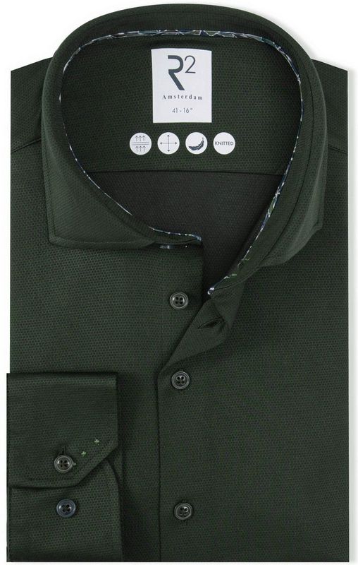 R2 Amsterdam - Overhemd - Groen - Lange Mouw - Effen