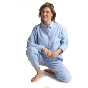 Lunatex flanel dames pyjama - Winter Coloured - Katoenen vrouwen pyjama knoopsluiting - XL - Blauw