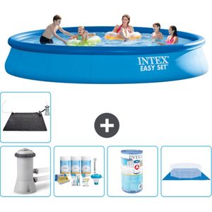Intex Rond Opblaasbaar Easy Set Zwembad - 457 x 84 cm - Blauw - Inclusief Pomp Onderhoudspakket - Filter - Grondzeil - Solar Mat
