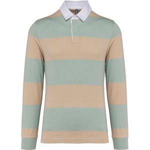 Kariban Gestreepte uniseks polo lange mouwen K285 - Sage / Light Sand Stripes - XL
