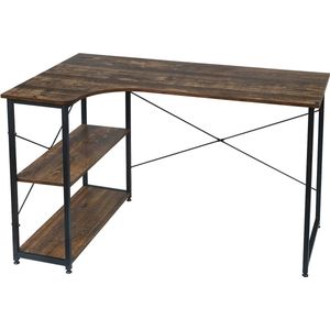 Néos® Bureau - Computertafel - Hoekbureau - Boekenplank - Vintage Hout - MDF/Metaal - 120x74x71.5cm