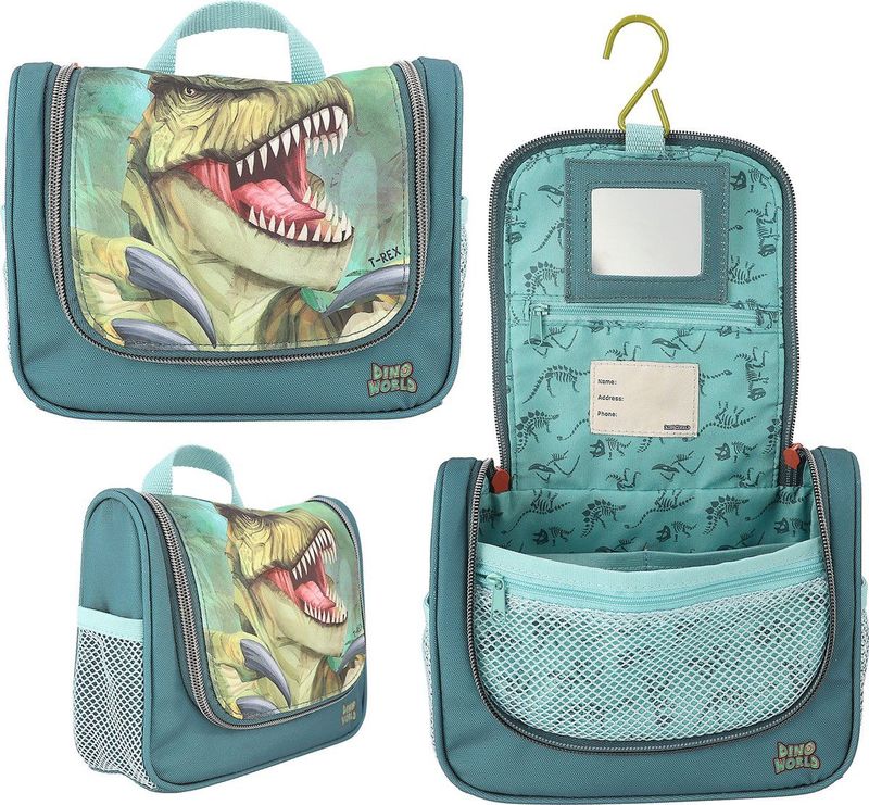 Depesche - Dino World Danger - Toilettas - Groen - T-Rex Motief - Ritssluiting