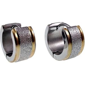 ∅13mm x 7mm Oorringen Unisex - Bicolor RVS - Brede Oorbellen met Zand Design