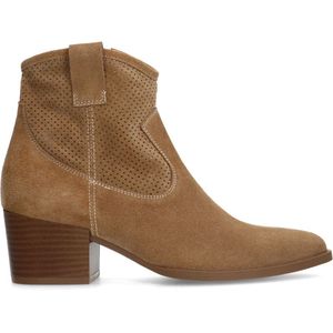 Manfield - Dames - Beige suède enkellaarsjes - Maat 42