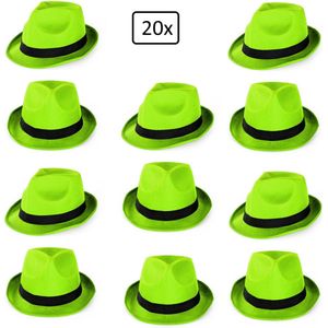 20x Festival hoed neon groen met zwarte band - Hoofddeksel hoed festival thema feest feest party